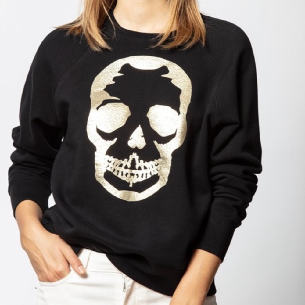 ZADIG & VOLTAIRE Upper Skull Glitter Gold sweatshirt S